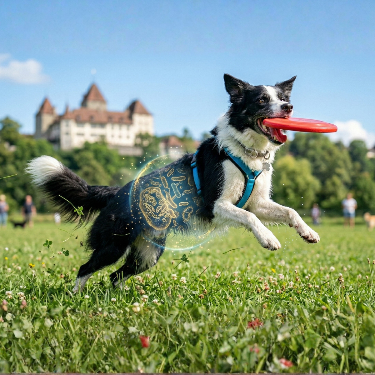 Hund spielt wieder mit Frisbee dank starkem Mikrobiom